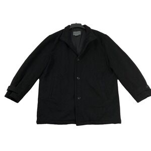 Johnston & Murphy Pea Coat Men's XL Black Wool Cashmere Buttoned Jacket *Flaws